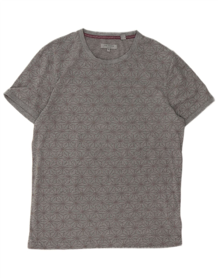 Ted Baker Męski T-shirt z grafiką, rozmiar 3, średnioszary, z geometrycznej bawełny