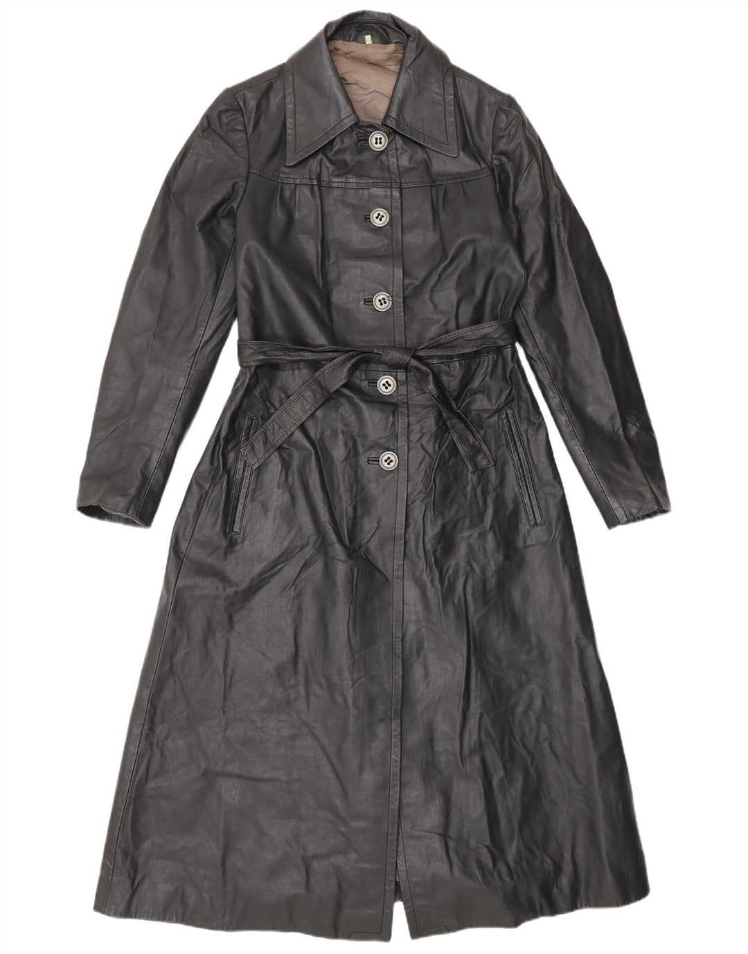 Vintage damski płaszcz skórzany IT 42 Medium Black