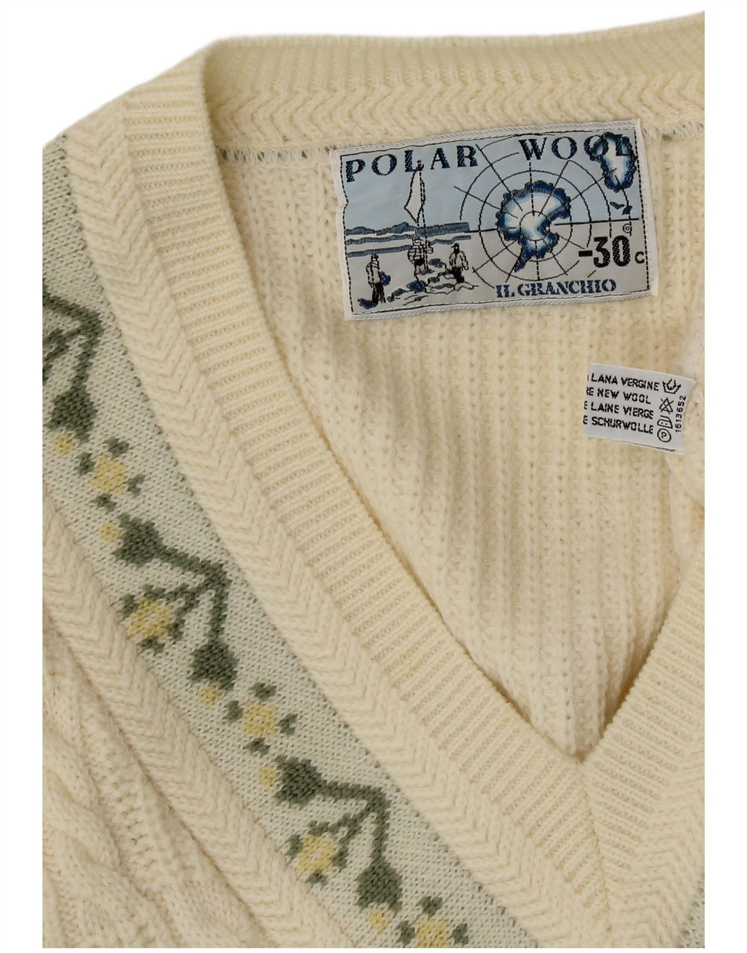 Il Granchio Męski sweter z dekoltem w serek XL Off White Floral Nowa wełna