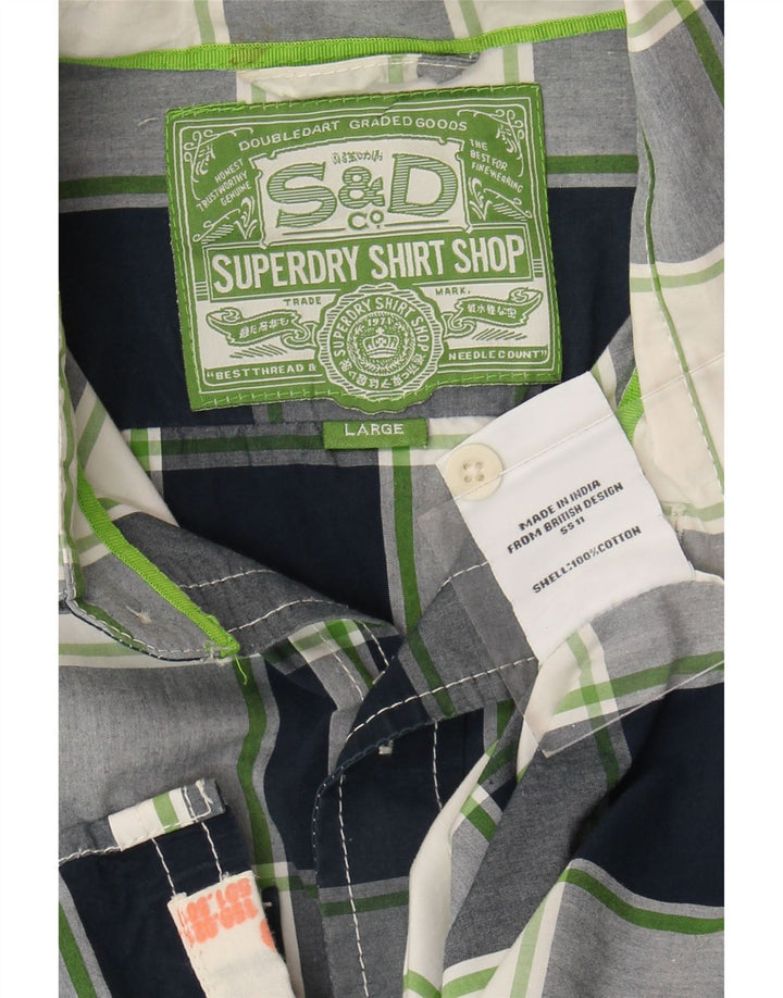 Męska koszula z krótkim rękawem Superdry, duża, granatowa, bawełniana w kratę