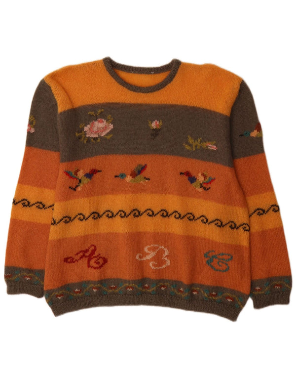Vintage damski sweter z okrągłym dekoltem UK 18 XL, pomarańczowy, z blokami kolorów Nowość