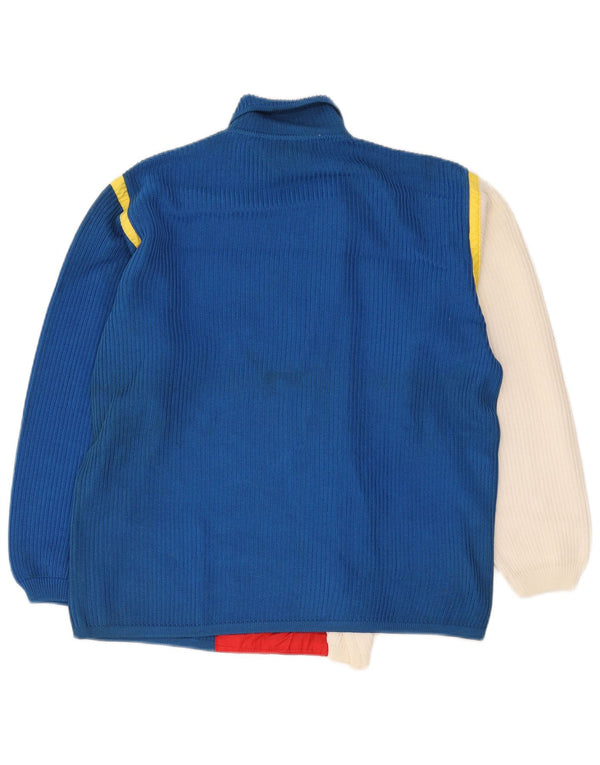 Vintage męski sweter rozpinany, duży, niebieski, bawełniany w bloki kolorów