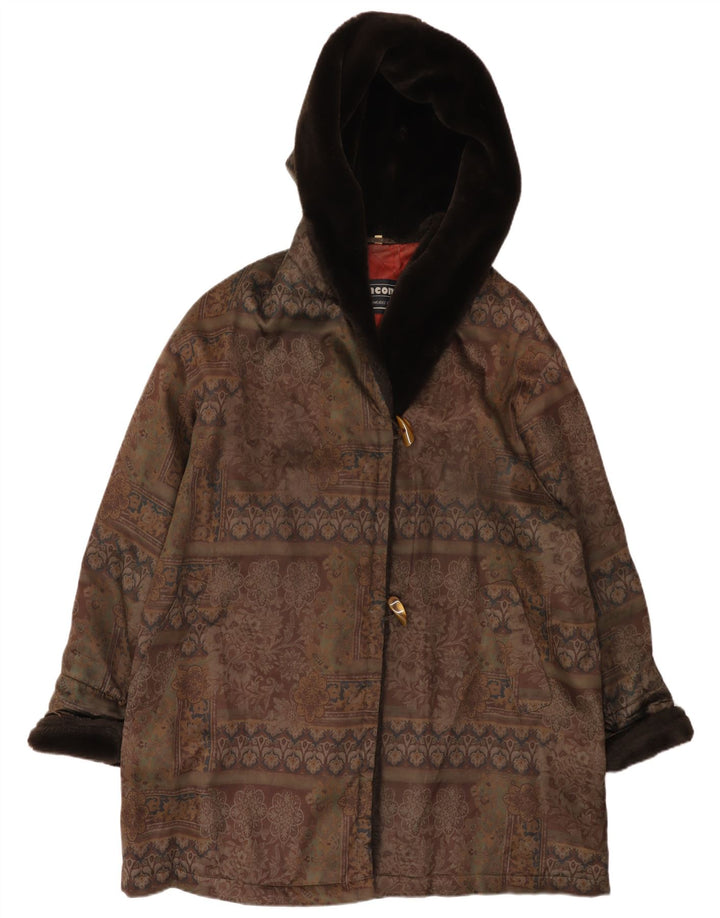 Incom Damski płaszcz z kapturem, oversize, EU 46 XL, brązowy w kwiaty