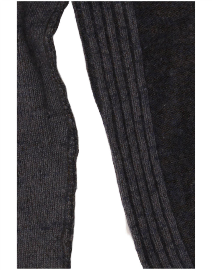 Męski sweter Zara z okrągłym dekoltem, średnioszary, wełniany z blokami kolorów