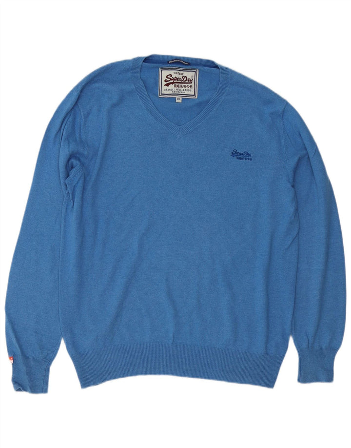 Męski sweter Superdry z dekoltem w kształcie litery V, XL, niebieski, bawełniany