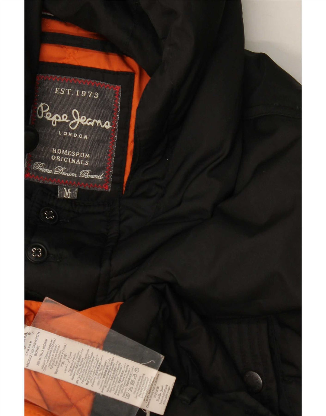 Męska ocieplana kurtka z kapturem PEPE Jeans UK 38, średni czarny poliester
