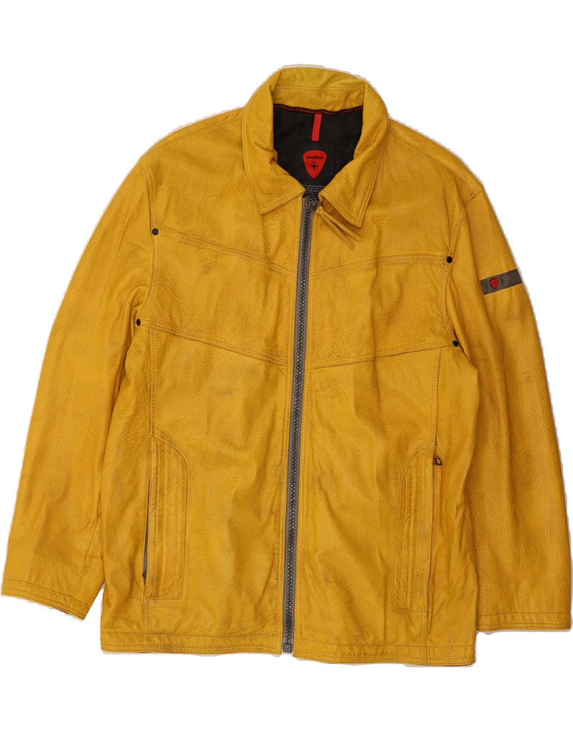 STRELLSON Mens Leather Jacket UK 42 XL Yellow Lambskin Vintage Strellson and Second-Hand Strellson from Messina Hembry 