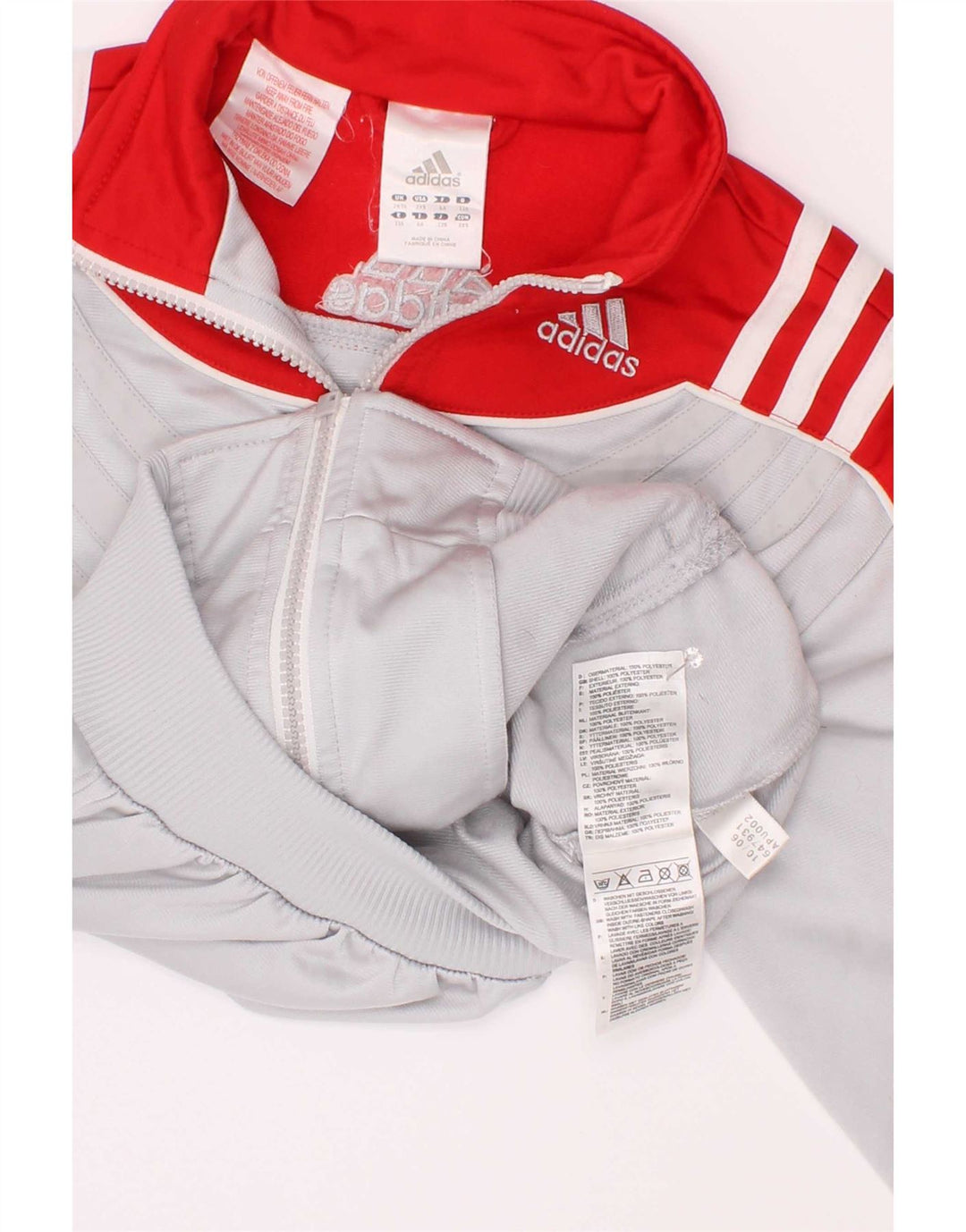 Chłopięca kurtka dresowa Adidas z grafiką, 5-6 lat, szara, z blokami kolorów