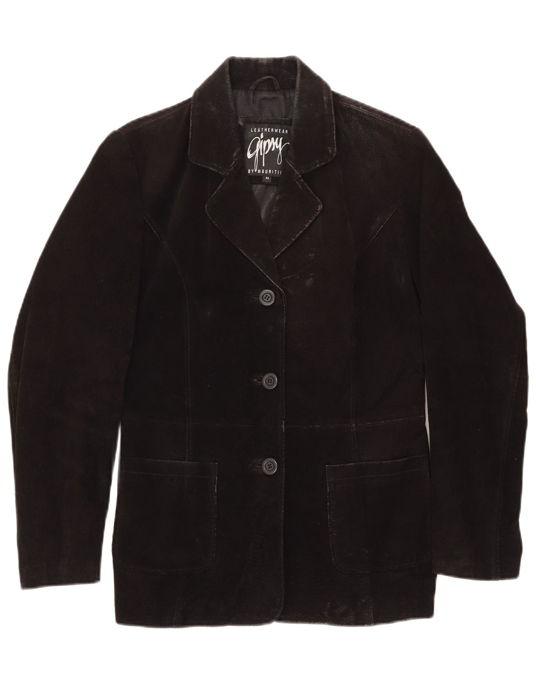 GYPSY Damska marynarka zapinana na 3 guziki, UK 14, średnia czarna skóra