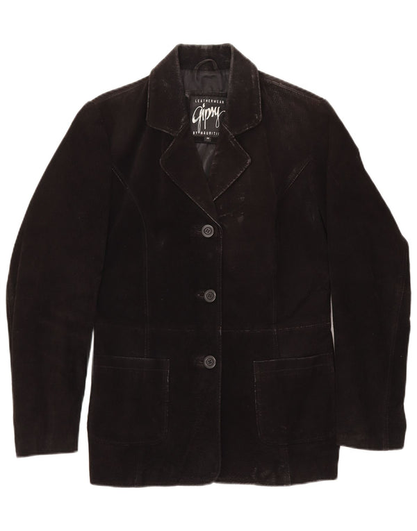 GYPSY Damska marynarka zapinana na 3 guziki, UK 14, średnia czarna skóra