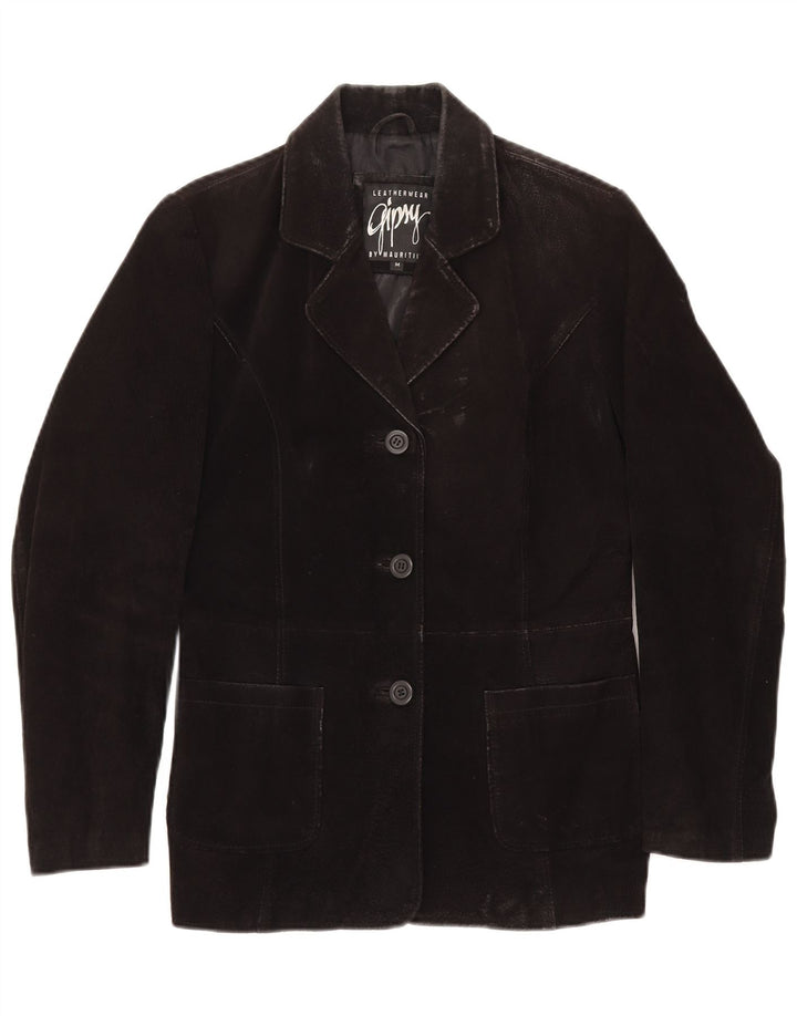 GYPSY Damska marynarka zapinana na 3 guziki, UK 14, średnia czarna skóra