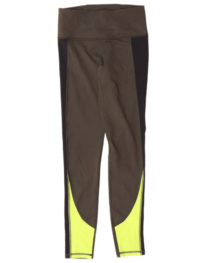 Legginsy damskie UNDER ARMOUR UK 10, małe, khaki, poliester z blokami kolorów