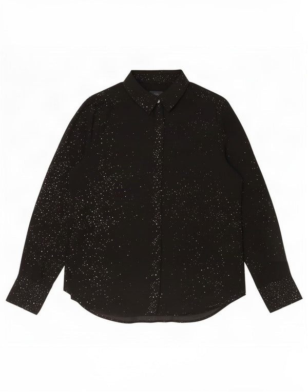 Marks & Spencer Womens Loose Fit Shirt UK 10 Small Black Spotted Polyamide