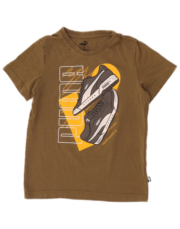 Chłopięcy T-shirt z grafiką Puma, 9-10 lat, khaki