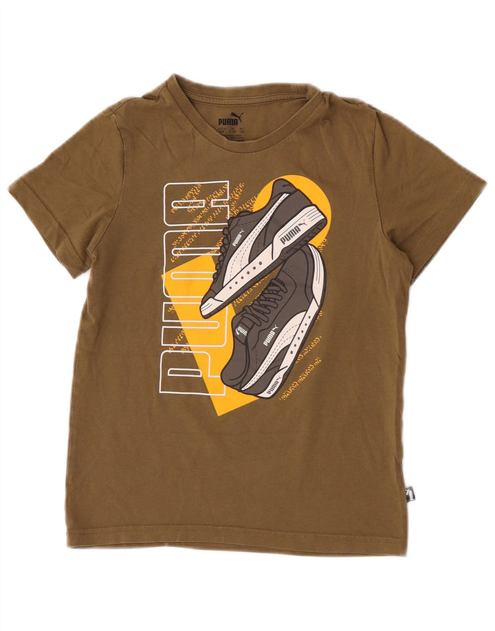 Chłopięcy T-shirt z grafiką Puma, 9-10 lat, khaki