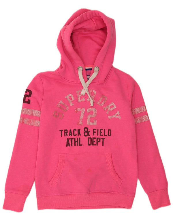 Damski sweter z kapturem Superdry z grafiką UK 10, mały, różowy, poliestrowy, sportowy