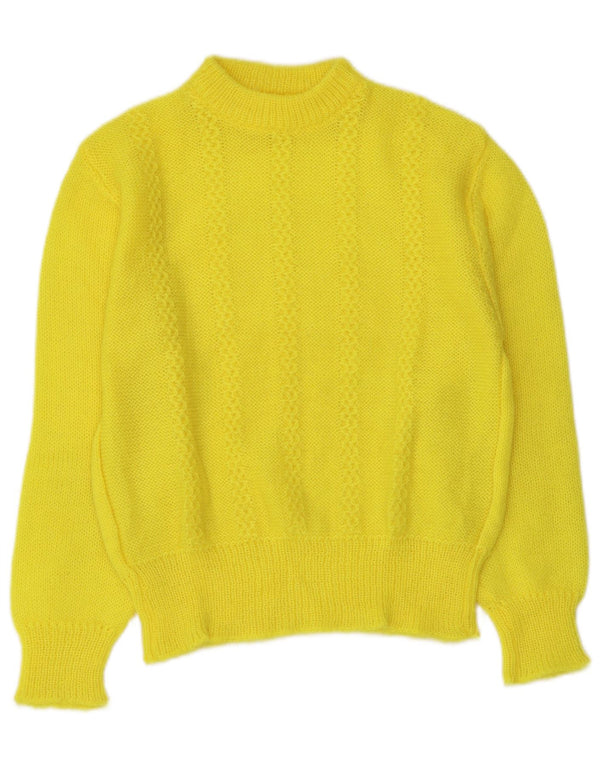 Vintage damski sweter z okrągłym dekoltem UK 12, średni żółty