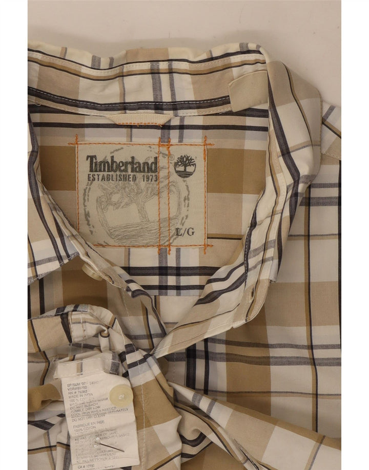Męska koszula z krótkim rękawem Timberland, duża, beżowa, bawełniana krata