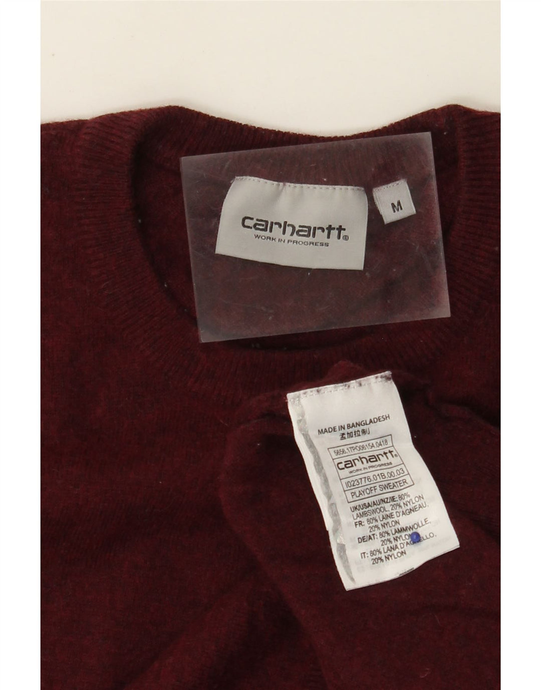 Męski sweter CARHARTT z okrągłym dekoltem, średni burgund, wełna owcza