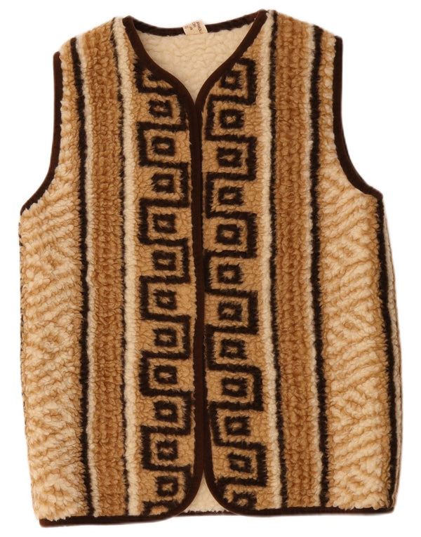 Vintage Mens Sherpa Open Gilet UK 38 Medium Beige Geometric Wool