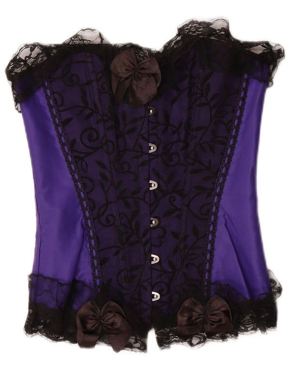 Damski gorset w stylu vintage, UK 8, mały, fioletowy, kwiatowy poliester