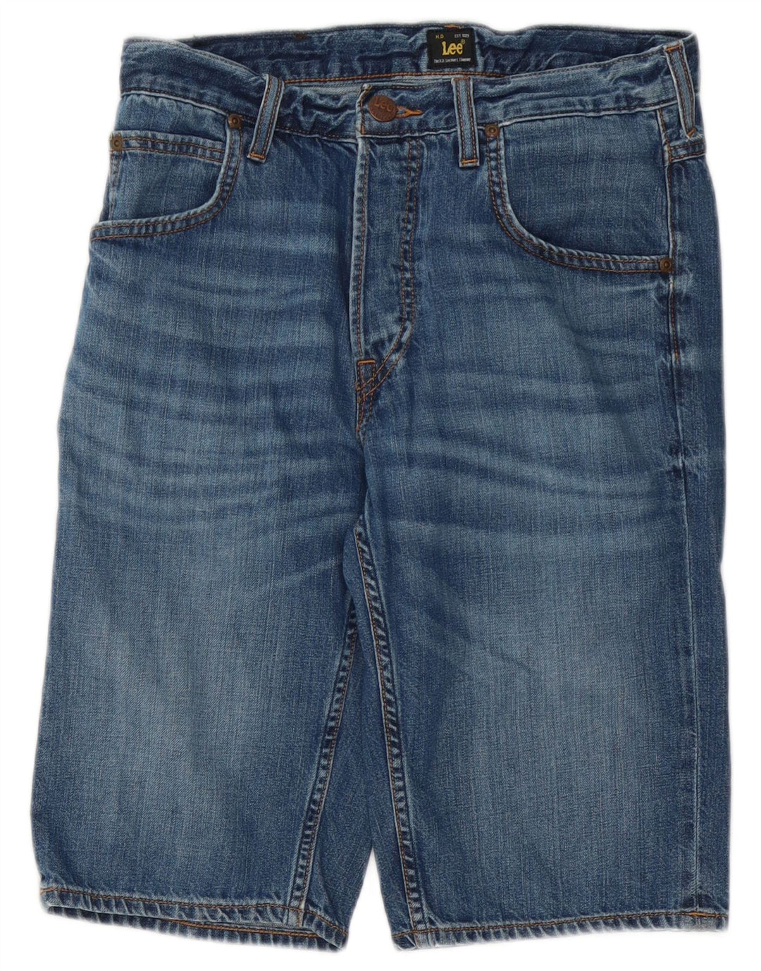 Męskie krótkie spodenki jeansowe Lee z 5 kieszeniami W28, małe, niebieskie, bawełniane