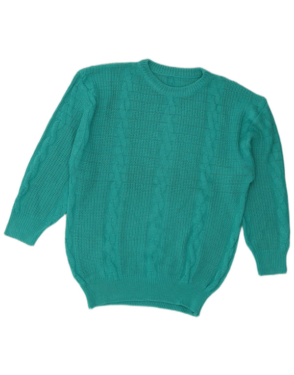 Sweter damski w stylu vintage z okrągłym dekoltem UK 16, duży turkusowy