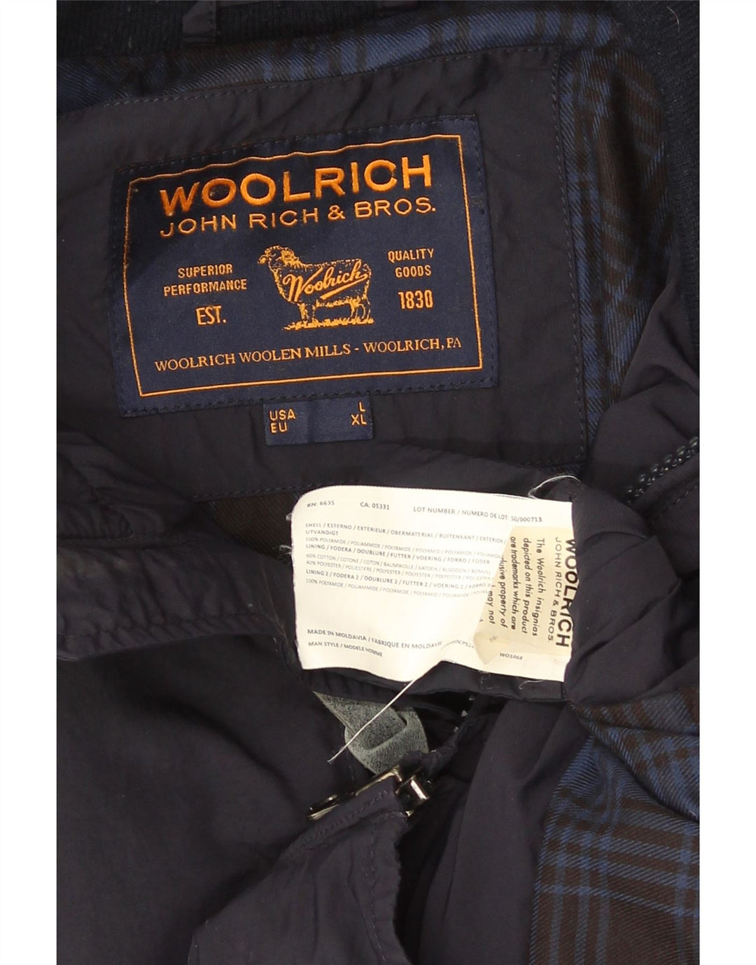 Męska kurtka bomber Woolrich UK 40, duża granatowa, poliamidowa