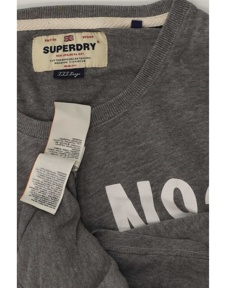 Męski top graficzny Superdry z długim rękawem 3XL, szary, bawełniany