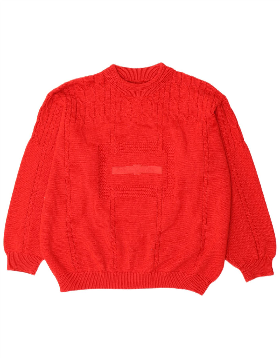 Vintage męski sweter z okrągłym dekoltem XL, czerwona wełna