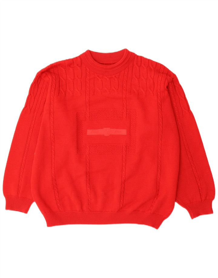 Vintage męski sweter z okrągłym dekoltem XL, czerwona wełna