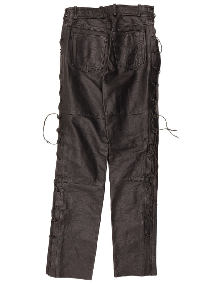 Vintage damskie proste skórzane spodnie IT 42 Medium W30 L32 czarna skóra