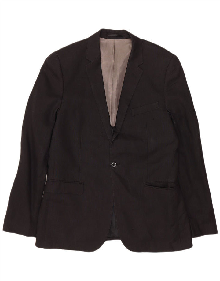 DKNY Męska marynarka slim fit zapinana na 1 guzik, UK 40, duża, czarna wełna