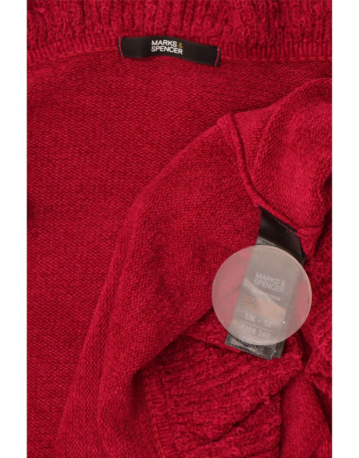 Marks & Spencer Damski sweter rozpinany z falbaną, UK 12, średni róż