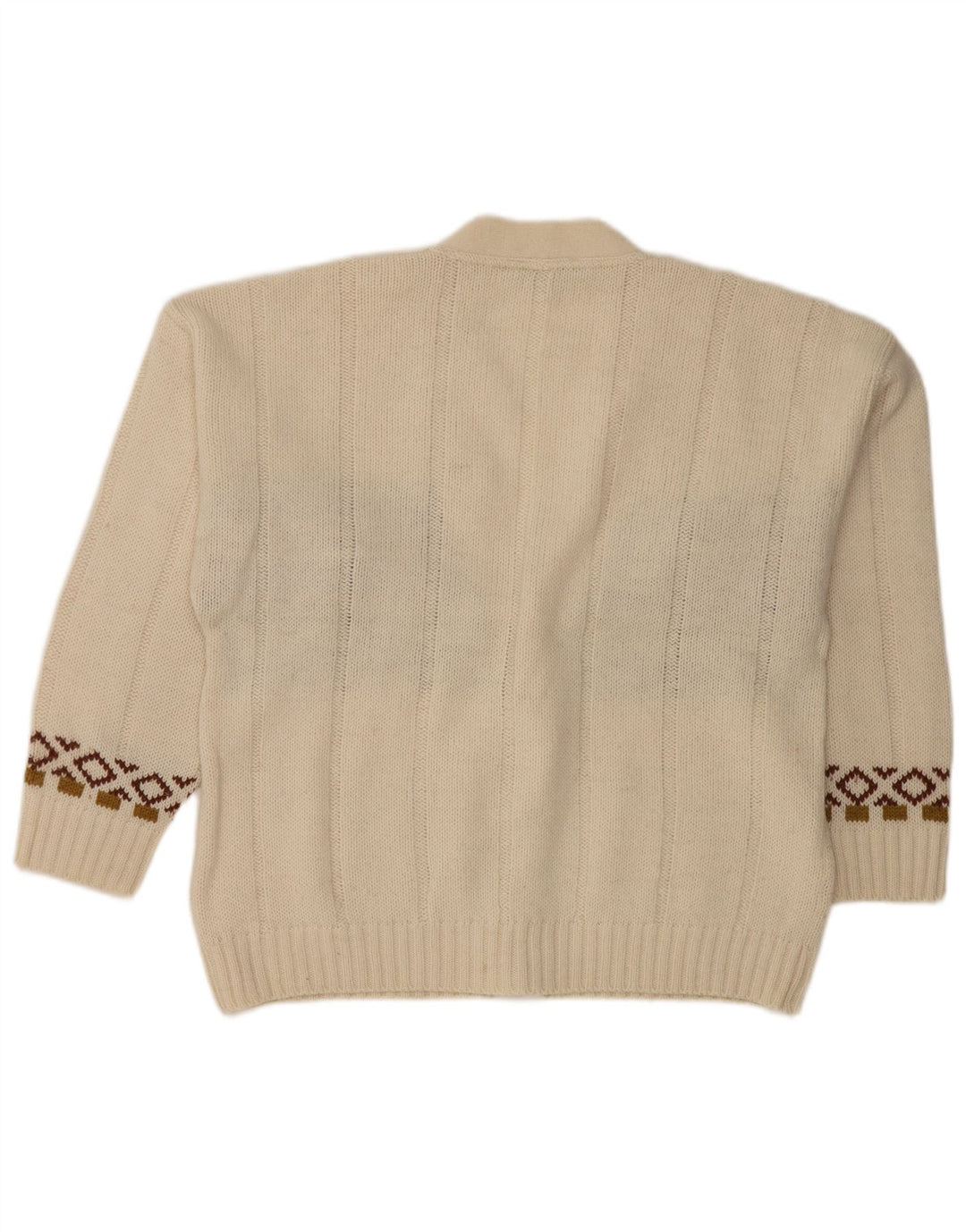 Vintage męski sweter rozpinany, średni biały Fair Isle