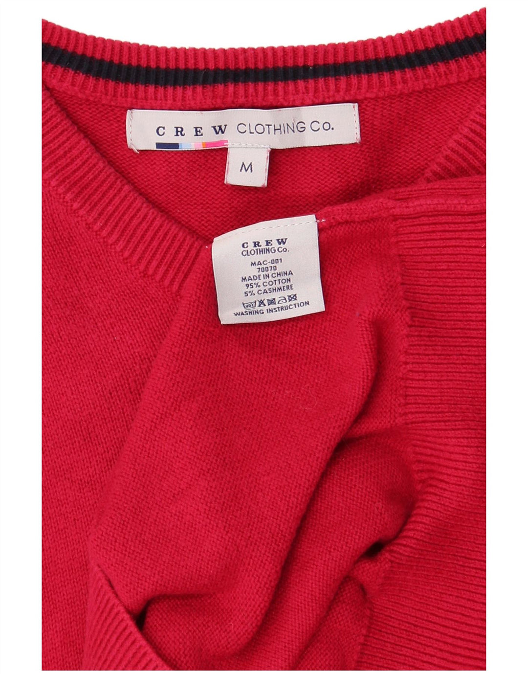 Crew Clothing Męski sweter z dekoltem w kształcie litery V, średnio czerwony, bawełniany