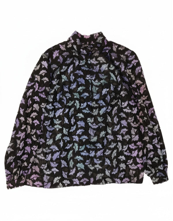 Koszula damska w stylu vintage, przezroczysta, UK 18 XL, czarna w kwiaty