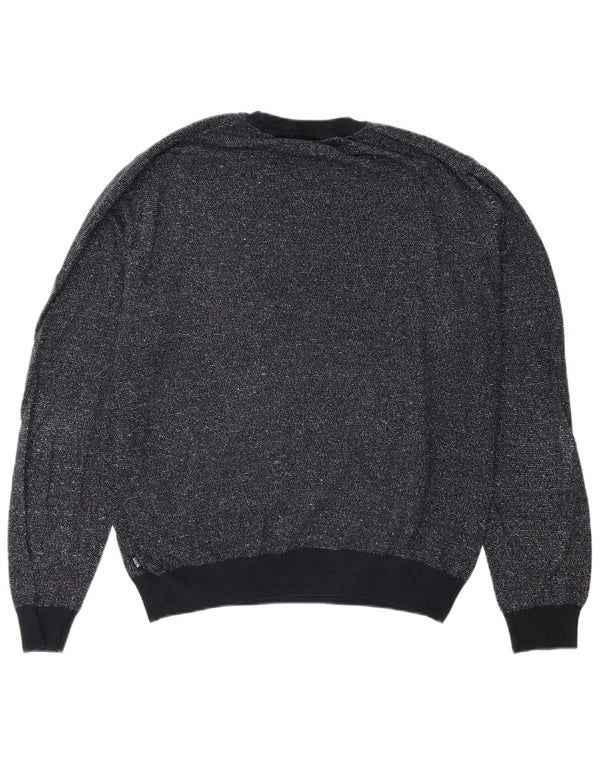 Męski sweter Hugo Boss o luźnym kroju z okrągłym dekoltem, mały, granatowy, nakrapiany