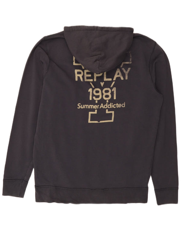 Męski sweter z kapturem i zamkiem błyskawicznym REPLAY 2XL, granatowy, bawełniany