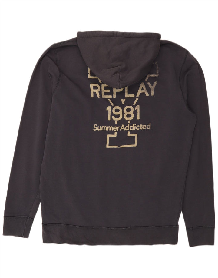 Męski sweter z kapturem i zamkiem błyskawicznym REPLAY 2XL, granatowy, bawełniany