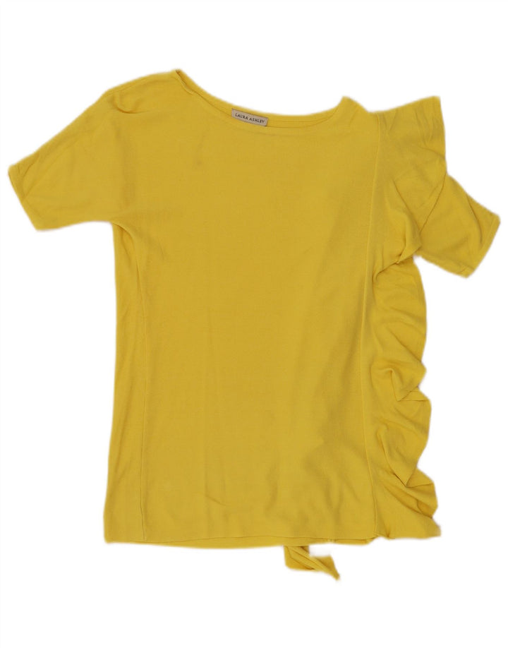 Damska bluzka z falbaną z przodu Laura Ashley Top UK 10 Small Yellow Rayon