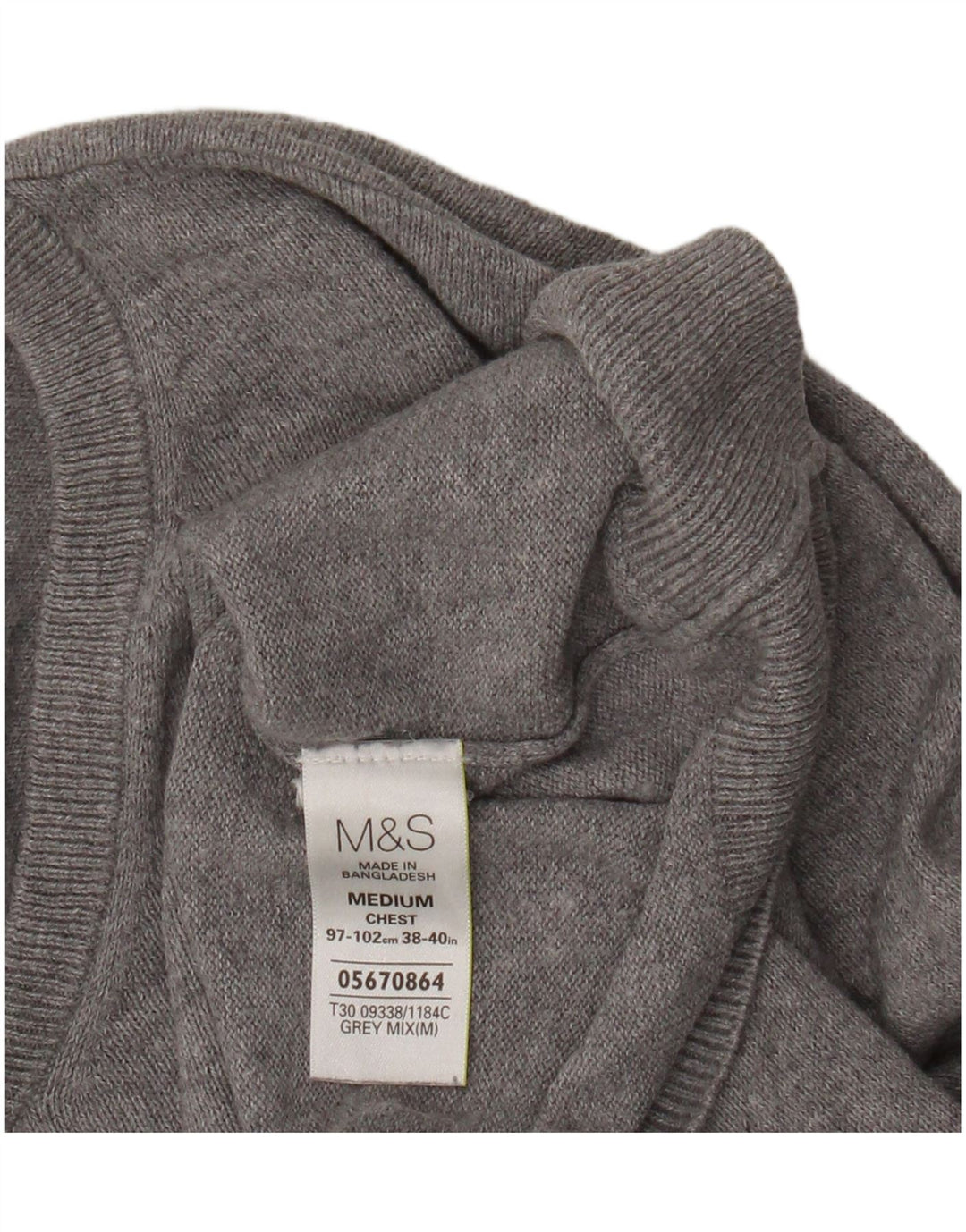 Marks & Spencer Męski sweter z dekoltem w kształcie litery V, średnioszary, bawełniany