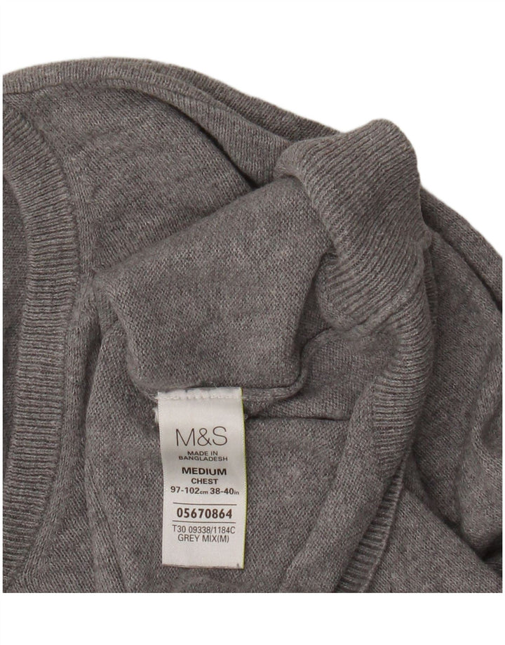 Marks & Spencer Męski sweter z dekoltem w kształcie litery V, średnioszary, bawełniany