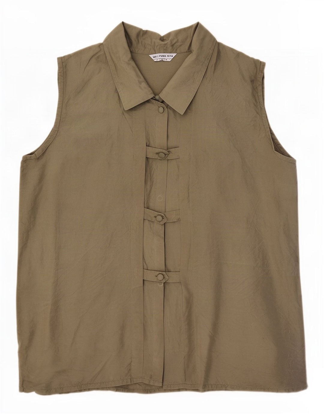 Damska bluzka bez rękawów w stylu vintage, UK 14, średni khaki, jedwab