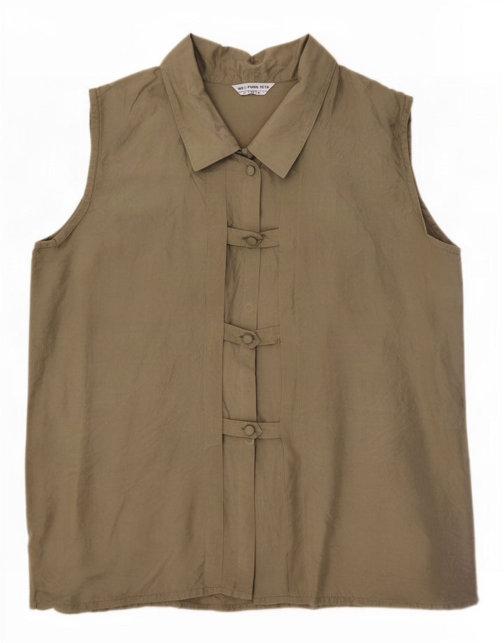 Damska bluzka bez rękawów w stylu vintage, UK 14, średni khaki, jedwab
