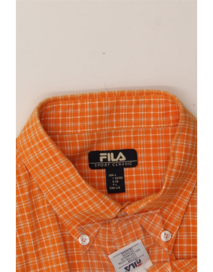 FILA Mens Short Sleeve Shirt Large Orange Check Cotton Vintage Fila and Second-Hand Fila from Messina Hembry 