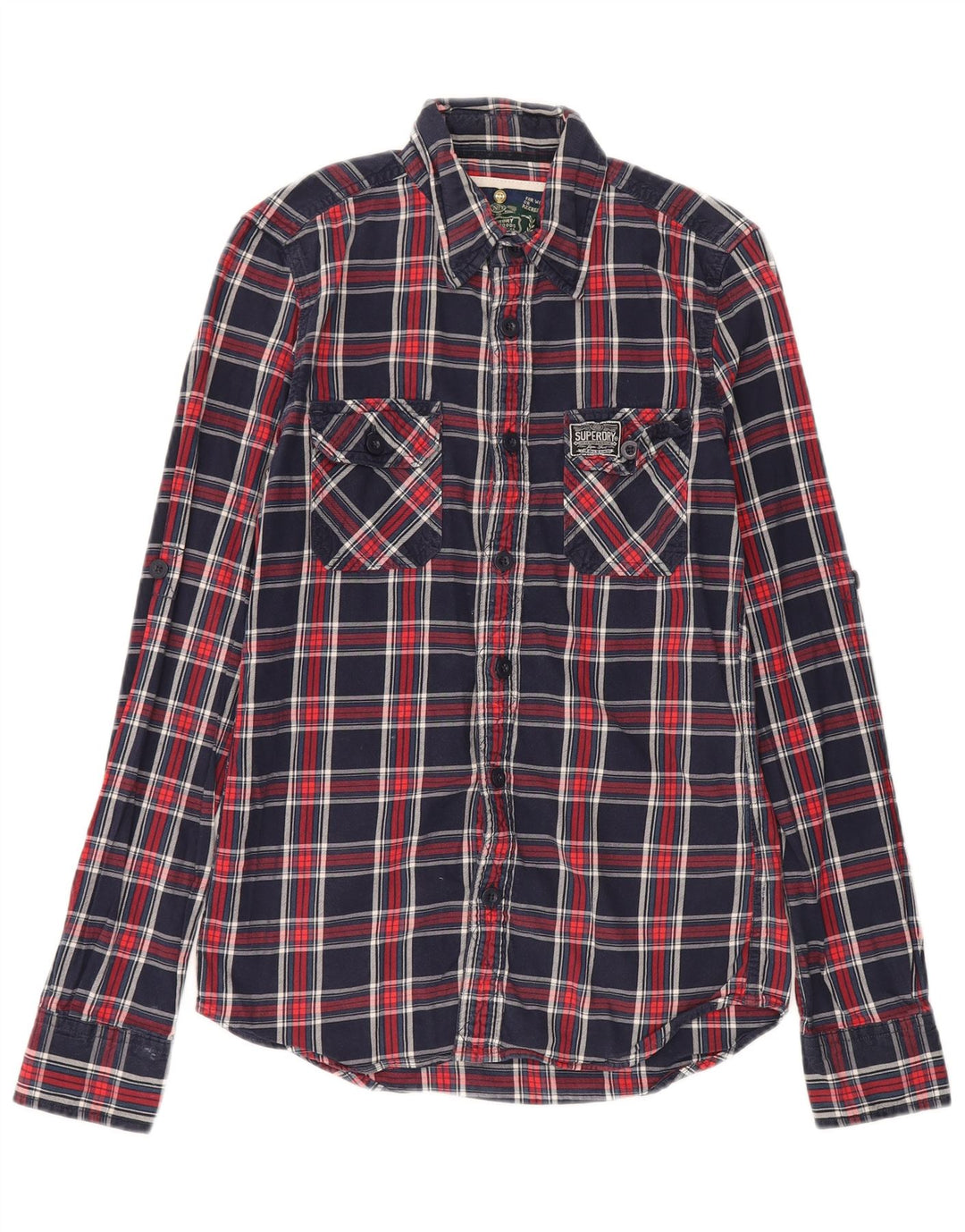 Męska koszula flanelowa Superdry, mała, granatowa, bawełniana w kratkę