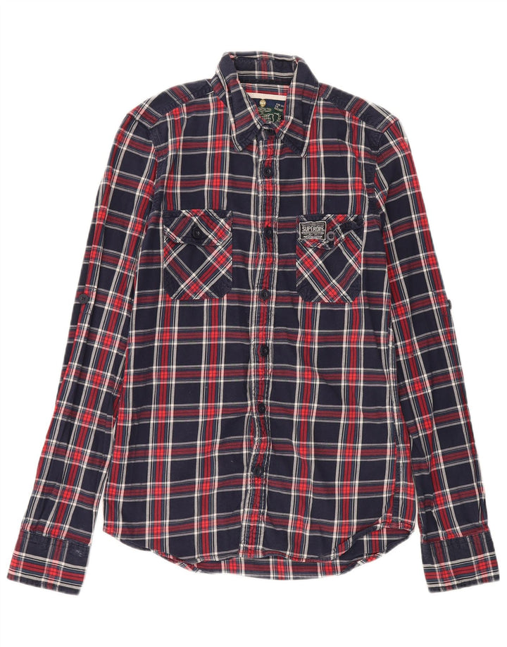 Męska koszula flanelowa Superdry, mała, granatowa, bawełniana w kratkę