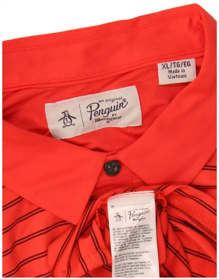 Męska koszulka polo PENGUIN XL, poliester w czerwone paski
