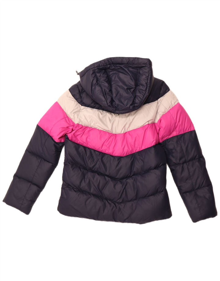 Damska wyściełana kurtka z kapturem NIKE UK 14 Średni granatowy nylon w bloki kolorów